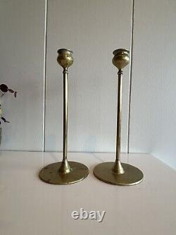 Robert Jarvie Candlesticks Signed Pair Brass Arts & Crafts Metalwork