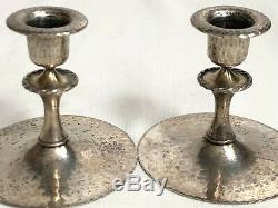 Roycroft Pair Of Candlesticks Acid Etched Silver Washed Signed Roycroft