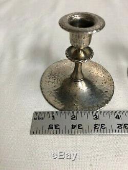 Roycroft Pair Of Candlesticks Acid Etched Silver Washed Signed Roycroft