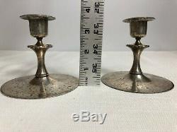 Roycroft Pair Of Candlesticks Acid Etched Silver Washed Signed Roycroft