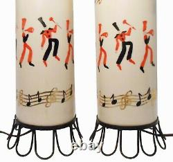 SCARCE LE CLAIRE VINT SGND LYN HND PNTD PRCLN TABLE LAMPS, WithMARCHING BAND THEME