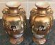 Signed Pair Of Antique Satsuma Pottery 1000 Faces Immortals & Dragon Vases