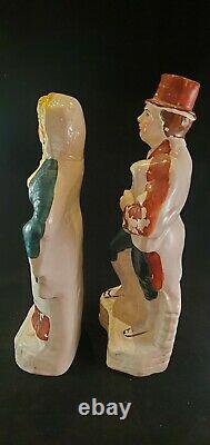 SIGNED STAFFORDSHIRE IRISH PIPER COLLEEN Antique FIGURE Pair Late 1900s
