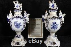SIGNED pair of German DRESDEN Porcelain Palace Urns Vases & matching Wall Mirror