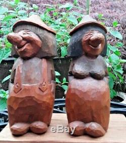 SWEDEN Hand Carved Wooden TROLL PAIR! +Bengt Brask+ SIGNED! Scandinavian