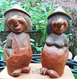 SWEDEN Hand Carved Wooden TROLL PAIR! +Bengt Brask+ SIGNED! Scandinavian