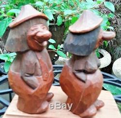 SWEDEN Hand Carved Wooden TROLL PAIR! +Bengt Brask+ SIGNED! Scandinavian