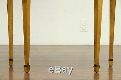 Satinwood Inlaid Pair of Half Round Demilune Console Tables, Signed Baker #32399