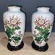 Sato Chrysanthemum Cloisonné Vases Signed Pair Vintage Enamel Japanese