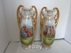 Set 2 Rare Antique Angelica Kaufmann Signed AUSTRIA Porcelain Vase