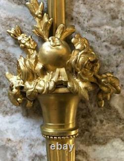 Set antique Wall sconces STERLING BRONZE 14K gold gilt Louis XVI bow fruit