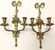 Set Of 2 Antique Wall Sconces Sterling Bronze Louis French Xvi Ormolu Fruit Gold