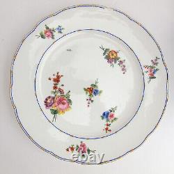 Sevres Antique Porcelain 9 5/8 Pair Dinner Plates Floral Painted Artist Signed