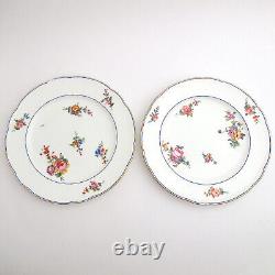 Sevres Antique Porcelain 9 5/8 Pair Dinner Plates Floral Painted Artist Signed