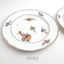 Sevres Antique Porcelain 9 5/8 Pair Dinner Plates Floral Painted Artist Signed