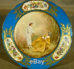 Sevres Artist Signed Chateau Des Tuileries Romantic Couple Plate 9 1/2 c1844