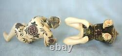 Signed 2 Piece Vintage Hand Carved Japanese Happy Couple Romantic Okimono Figure