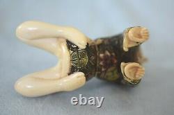 Signed 2 Piece Vintage Hand Carved Japanese Happy Couple Romantic Okimono Figure