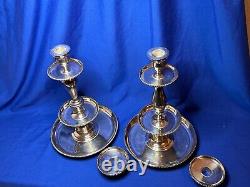 Signed Antique Christofle silverplate tall candlestick pair
