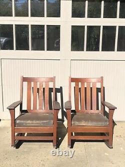 Signed Antique L&jg Pair Of Stickley Mission Rockers Rocking Chair Arts&crafts