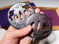 Signed Daisho Tsuba Pair for Katana Wakizashi Japan Edo original sword antique