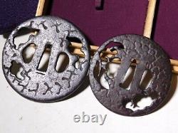 Signed Daisho Tsuba Pair for Katana Wakizashi Japan Edo original sword antique