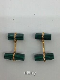 Signed David Webb 18k Yg. Malachite Pair Cufflinks. Preowned. Vintage. Original