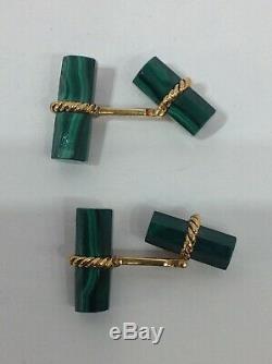 Signed David Webb 18k Yg. Malachite Pair Cufflinks. Preowned. Vintage. Original