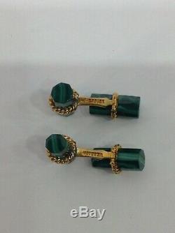 Signed David Webb 18k Yg. Malachite Pair Cufflinks. Preowned. Vintage. Original