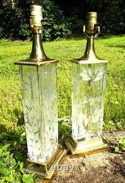 Signed Dresden Crystal and Brass Table Lamps a Floral Pair