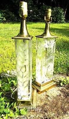 Signed Dresden Crystal and Brass Table Lamps a Floral Pair