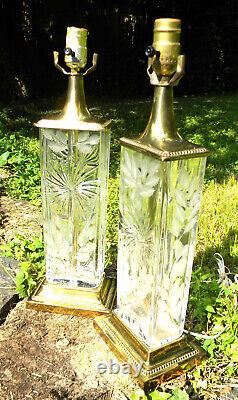 Signed Dresden Crystal and Brass Table Lamps a Floral Pair