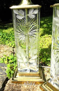 Signed Dresden Crystal and Brass Table Lamps a Floral Pair