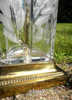 Signed Dresden Crystal and Brass Table Lamps a Floral Pair