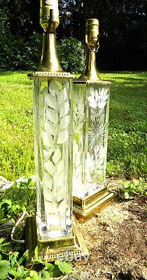 Signed Dresden Crystal and Brass Table Lamps a Floral Pair