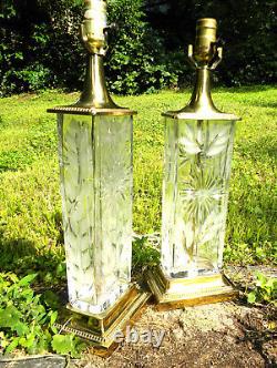 Signed Dresden Crystal and Brass Table Lamps a Floral Pair