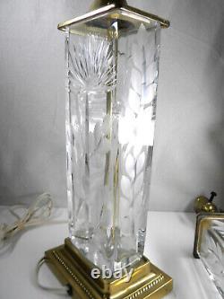 Signed Dresden Crystal and Brass Table Lamps a Floral Pair