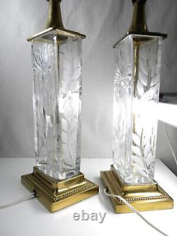 Signed Dresden Crystal and Brass Table Lamps a Floral Pair