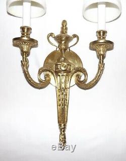 Signed ITALY Hollywood Regency Brass Electric Wall Sconces Pair European 24