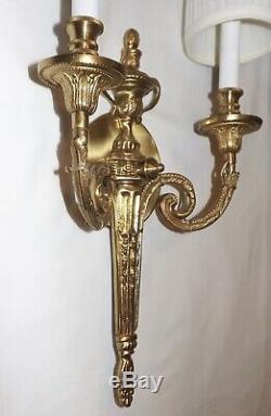 Signed ITALY Hollywood Regency Brass Electric Wall Sconces Pair European 24