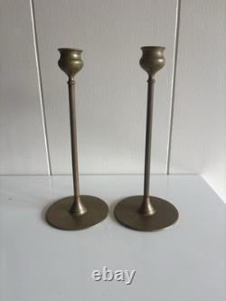Signed Jarvie Arts And Crafts Brass Candlesticks