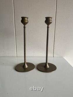 Signed Jarvie Arts And Crafts Brass Candlesticks