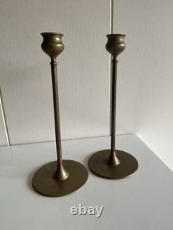 Signed Jarvie Arts And Crafts Brass Candlesticks