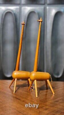 Signed Kay Bojesen Giraffe Wood Hand Carved Figures Denmark Wooden Vintage pair