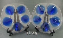 Signed LALIQUE Vintage PAIR of COBALT Blue OYSTER PLATES 5 wells / Art Glass