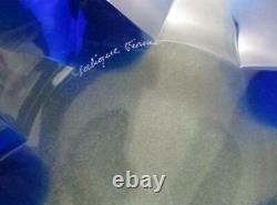 Signed LALIQUE Vintage PAIR of COBALT Blue OYSTER PLATES 5 wells / Art Glass