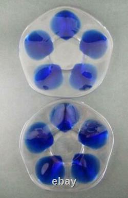 Signed LALIQUE Vintage PAIR of COBALT Blue OYSTER PLATES 5 wells / Art Glass