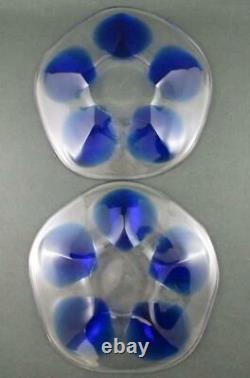 Signed LALIQUE Vintage PAIR of COBALT Blue OYSTER PLATES 5 wells / Art Glass