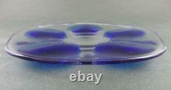 Signed LALIQUE Vintage PAIR of COBALT Blue OYSTER PLATES 5 wells / Art Glass