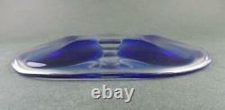 Signed LALIQUE Vintage PAIR of COBALT Blue OYSTER PLATES 5 wells / Art Glass